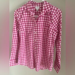 Gingham jcrew pink/white long sleeve blouse